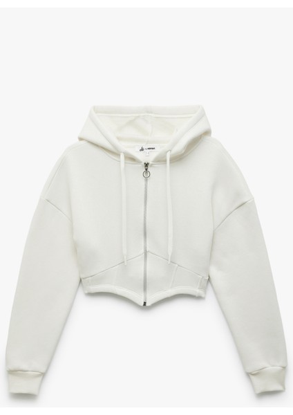 Korse Detaylı Fermuarlı Kapüşonlu Şardonlu Crop Sweatshirt fırsatları