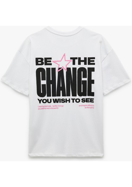 Kısa Kollu Bisiklet Yaka Arkası Baskılı Pamuklu Oversize Tişört fırsatları