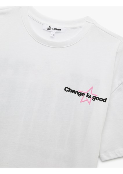 Kısa Kollu Bisiklet Yaka Arkası Baskılı Pamuklu Oversize Tişört indirimleri