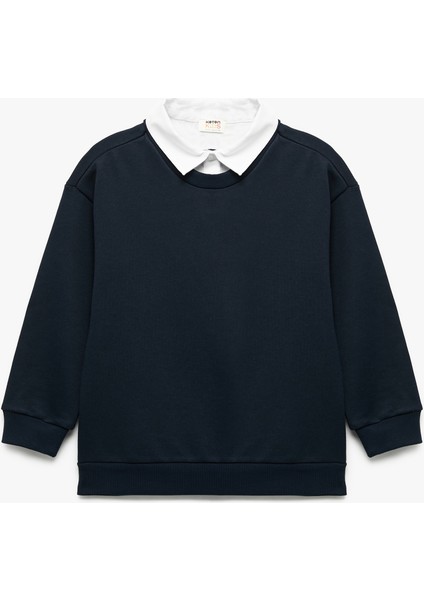 Uzun Kollu Gömlek Yaka Oversize Sweatshirt