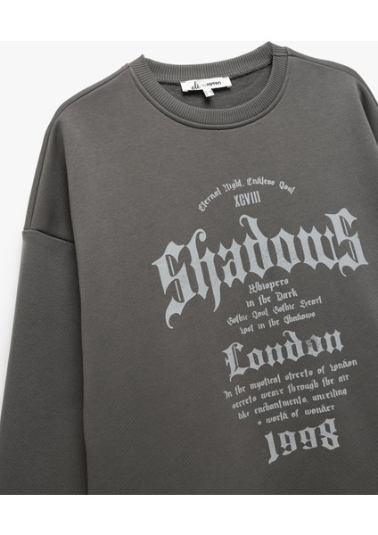 Üç Iplik Şardonlu Bisiklet Yaka Baskılı Oversize Sweatshirt indirimleri