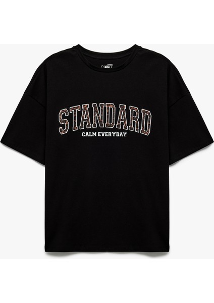 Bisiklet Yaka Yarım Kollu Baskılı Oversize Spor Tişört