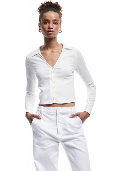 Gömlek Yaka Uzun Kollu Düğmeli Slim Fit Tişört fiyatları