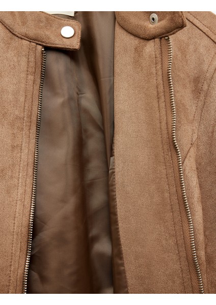Slim Fit Fermuarlı Cepli Uzun Kollu Dik Yaka Suni Süet Ceket fırsatları