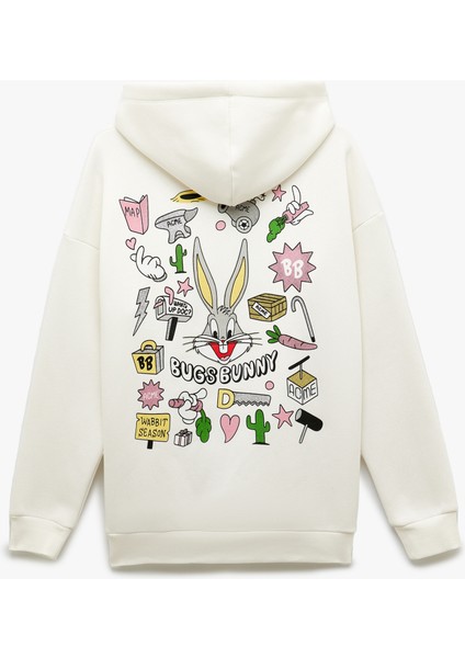 Bugs Bunny Lisanslı Arkası Baskılı Şardonlu Uzun Kollu Kapüşonlu Oversize Sweatshirt indirimleri