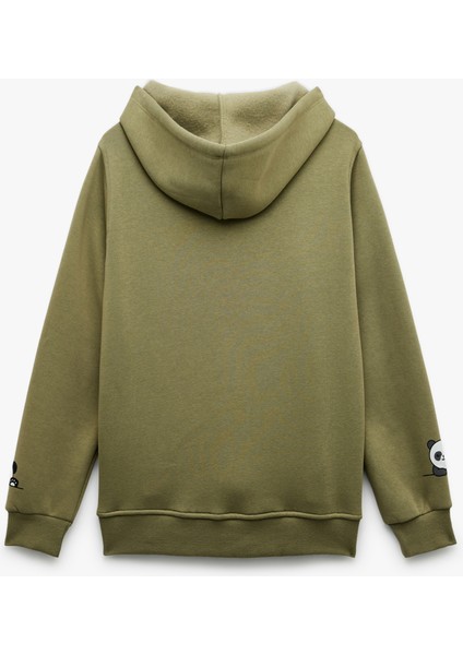 Panda Baskılı Şardonlu Kanguru Cepli Kapüşonlu Sweatshirt fırsatları