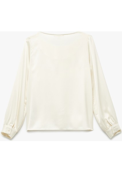 Aksesuar Detaylı Uzun Kollu Şal Yaka Saten Bluz fiyatları