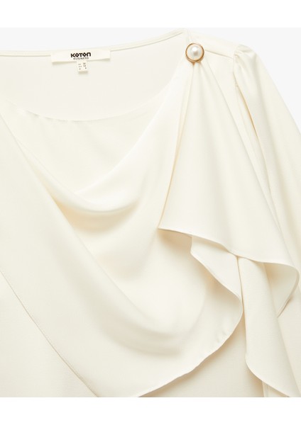 Aksesuar Detaylı Uzun Kollu Şal Yaka Saten Bluz modelleri