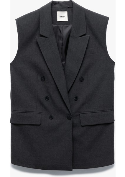 Astarlı Cepli Kruvaze Düğmeli Kolsuz Uzun Blazer Yelek fırsatları