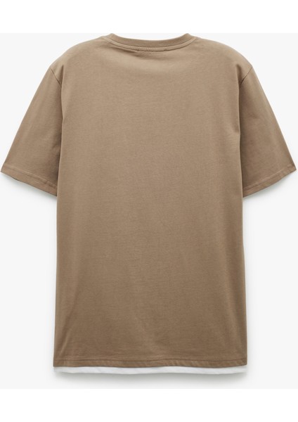 Kısa Kollu Regular Fit Bisiklet Yaka Renk Kontrastlı Pamuklu Baskılı Tişört indirimleri