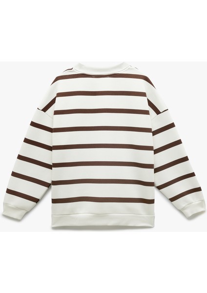 Şardonlu Polo Yaka Çizgili Oversize Sweatshirt fırsatları