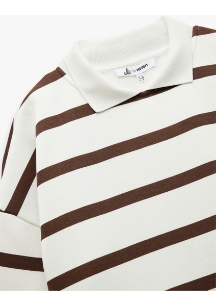 Şardonlu Polo Yaka Çizgili Oversize Sweatshirt indirimleri