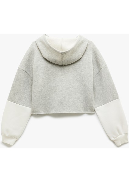 Şardonlu Uzun Kollu Fermuarlı Kapşonlu Crop Sweatshirt fırsatları