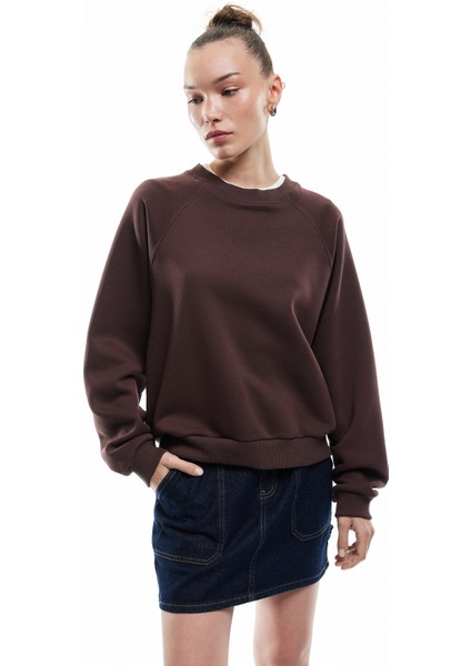 Üç Iplik Şardonlu Dikiş Detaylı Bisiklet Yaka Oversize Sweatshirt