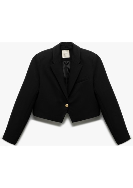 Kruvaze Uzun Kollu Crop Blazer Ceket