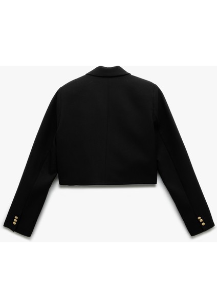 Kruvaze Uzun Kollu Crop Blazer Ceket