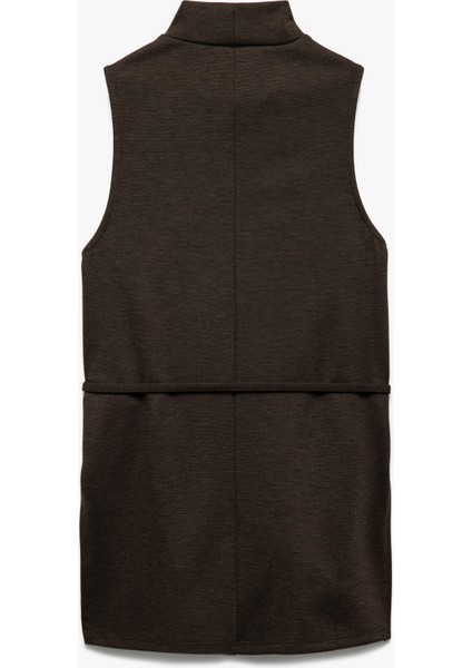 Metal Aksesuarlı Dik Yaka Kolsuz Kemerli Uzun Bluz fırsatları