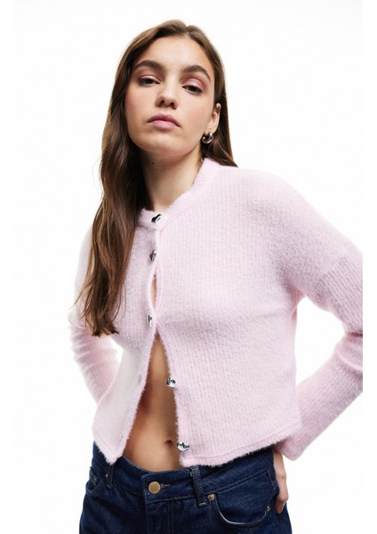 Uzun Kollu Bisiklet Yaka Düğmeli Hırka