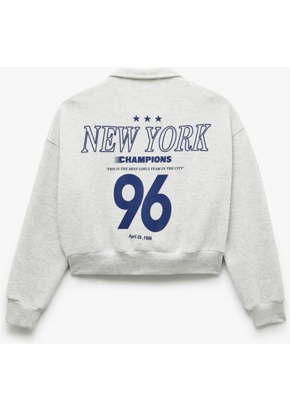 Şardonlu Uzun Kollu Cepli Arkası Baskılı Fermuarlı Sweatshirt fırsatları