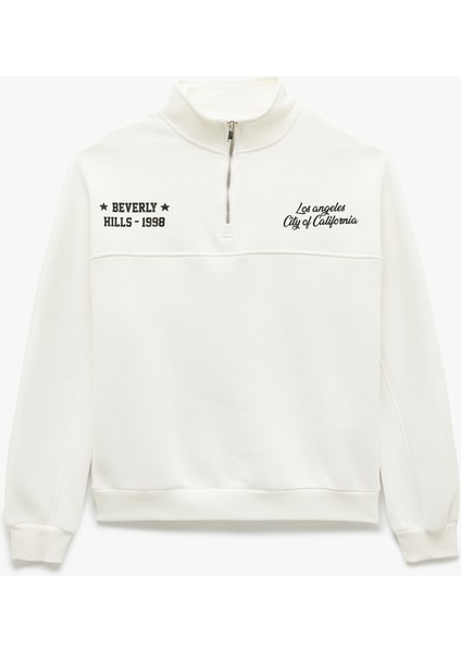 Şardonlu Uzun Kollu Arkası Baskılı Yarım Fermuarlı Sweatshirt modelleri