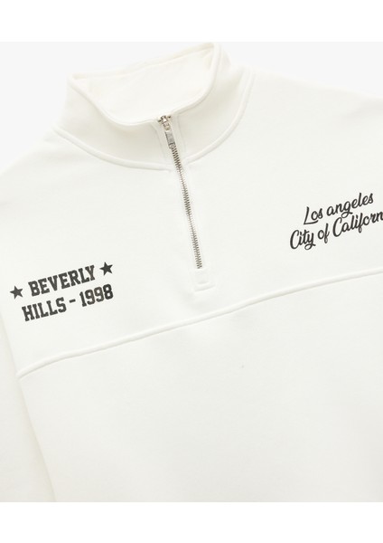 Şardonlu Uzun Kollu Arkası Baskılı Yarım Fermuarlı Sweatshirt indirimleri