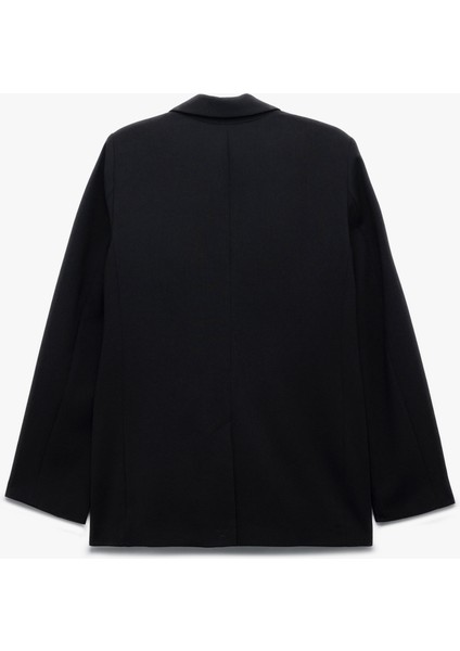 Krep Kumaş Cepli Düğmeli Uzun Kollu Kruvaze Oversize Blazer Ceket