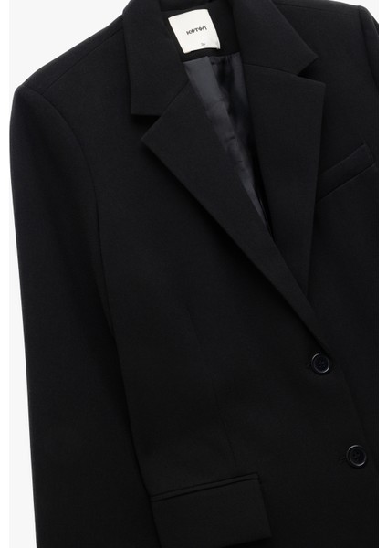 Krep Kumaş Cepli Düğmeli Uzun Kollu Kruvaze Oversize Blazer Ceket