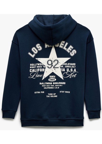 Uzun Kollu Kapüşonlu Şardonlu Arkası Baskılı Oversize Sweatshirt fırsatları