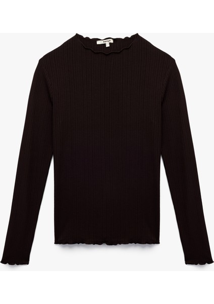 Kaşkorse Viskon Slim Fit Uzun Kollu Hafif Dik Yaka Tişört