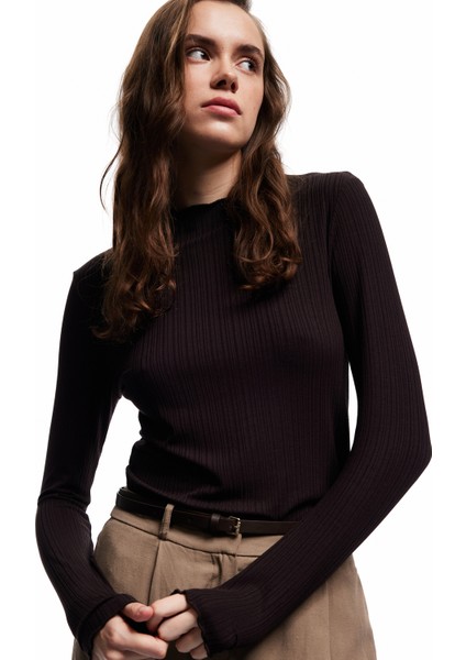 Kaşkorse Viskon Slim Fit Uzun Kollu Hafif Dik Yaka Tişört fiyatları