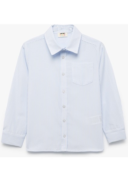 Uzun Kollu Klasik Yaka Cep Detaylı Çizgili Gömlek