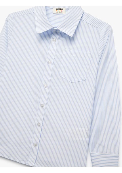 Uzun Kollu Klasik Yaka Cep Detaylı Çizgili Gömlek modelleri