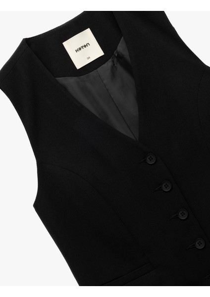 Krep Kumaş Astarlı V Yaka Düğmeli Blazer Yelek modelleri