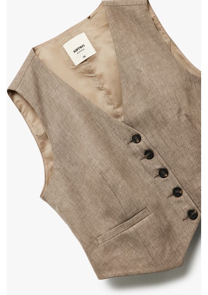 Regular Fit Kolsuz V Yaka Blazer Yelek
