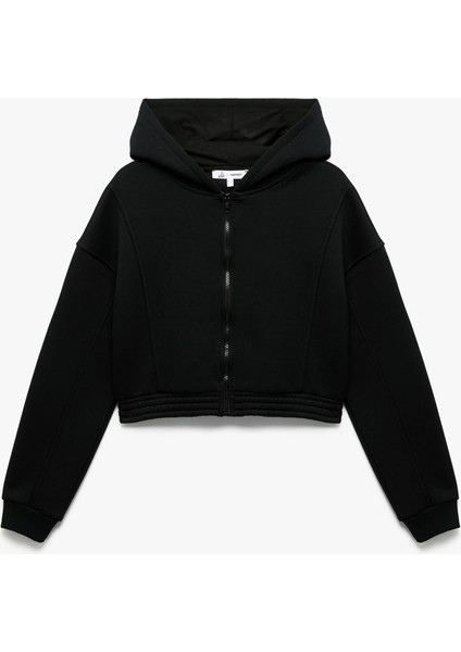 Şardonlu Uzun Kollu Fermuarlı Kapüşonlu Oversize Sweatshirt modelleri