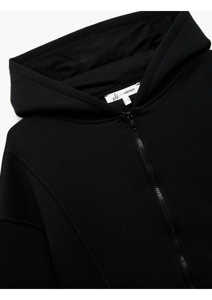 Şardonlu Uzun Kollu Fermuarlı Kapüşonlu Oversize Sweatshirt indirimleri
