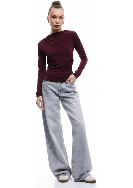 Drape Detaylı Dar Kesim Uzun Kollu Tişört fiyatları