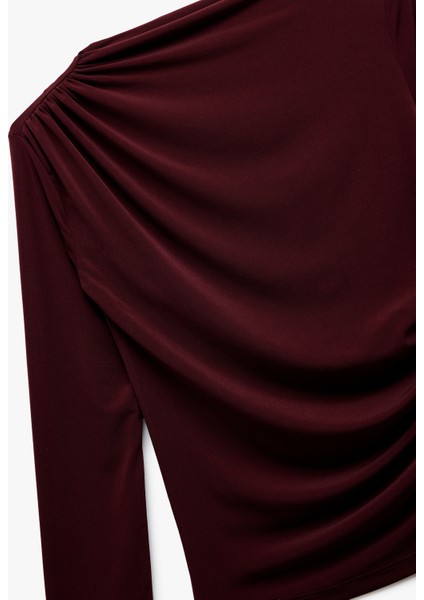 Drape Detaylı Dar Kesim Uzun Kollu Tişört