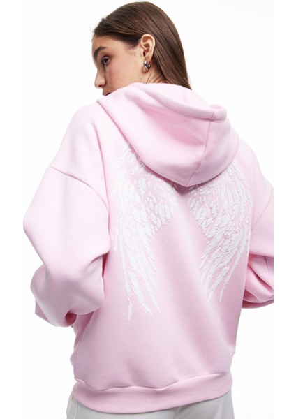 Baskılı Uzun Kollu Şardonlu Kanguru Cepli Fermuarlı Sweatshirt