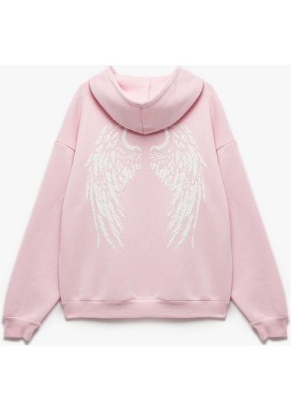 Baskılı Uzun Kollu Şardonlu Kanguru Cepli Fermuarlı Sweatshirt