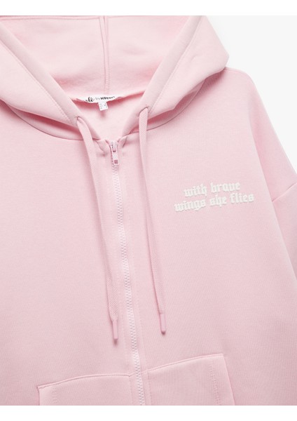 Baskılı Uzun Kollu Şardonlu Kanguru Cepli Fermuarlı Sweatshirt