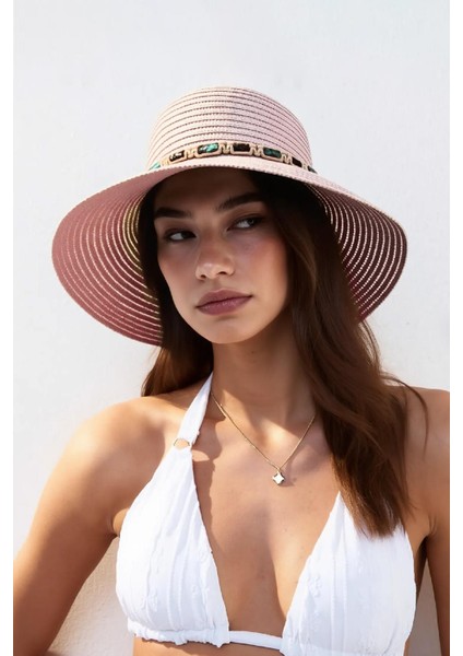 Kadın Boho Işlemeli Hasır Şapka - Pembe fiyatları