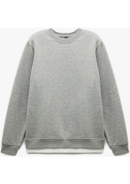 Uzun Kollu Şardonlu Kumaş Detaylı Bisiklet Yaka Sweatshirt modelleri