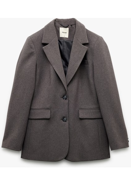 Kruvaze Yaka Düğmeli Cepli Uzun Kollu Blazer Ceket
