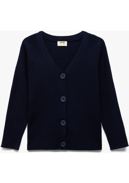 V Yaka Uzun Kollu Düğmeli Triko Hırka