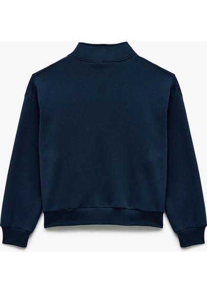 Şardonlu Uzun Kollu Baskılı Yarım Fermuarlı Oversize Sweatshirt fırsatları