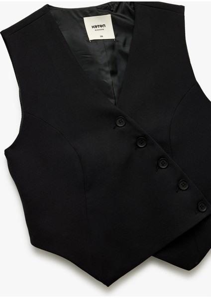Astarlı Asimetrik Kolsuz V Yaka Düğmeli Blazer Yelek indirimleri