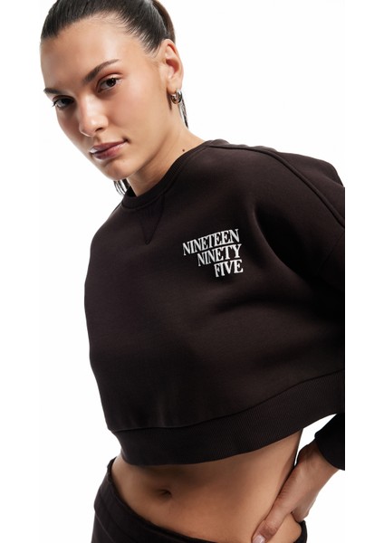 Baskılı Uzun Kollu Bisiklet Yaka Şardonlu Oversize Crop Sweatshirt fiyatları
