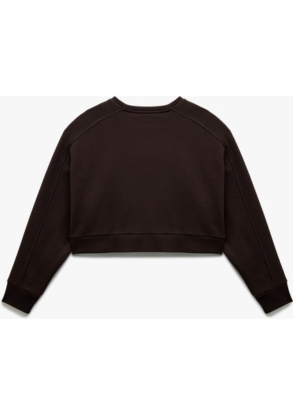 Baskılı Uzun Kollu Bisiklet Yaka Şardonlu Oversize Crop Sweatshirt fırsatları