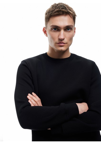 Pamuklu Uzun Kollu Bisiklet Yaka Erkek Basic Sweatshirt